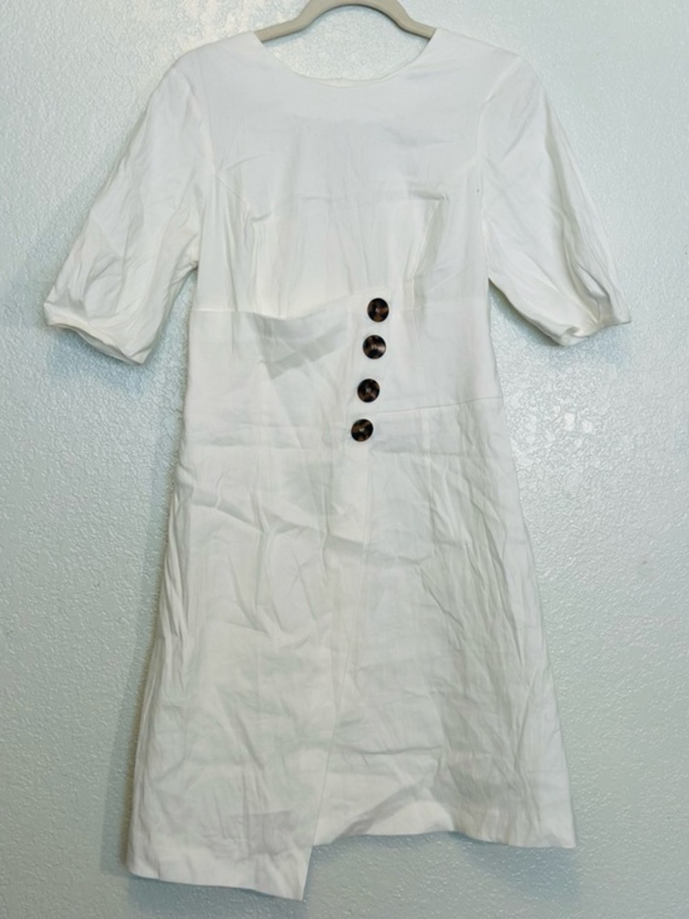 ANNARITA N Classic White Linen Dress with Button Detail 8